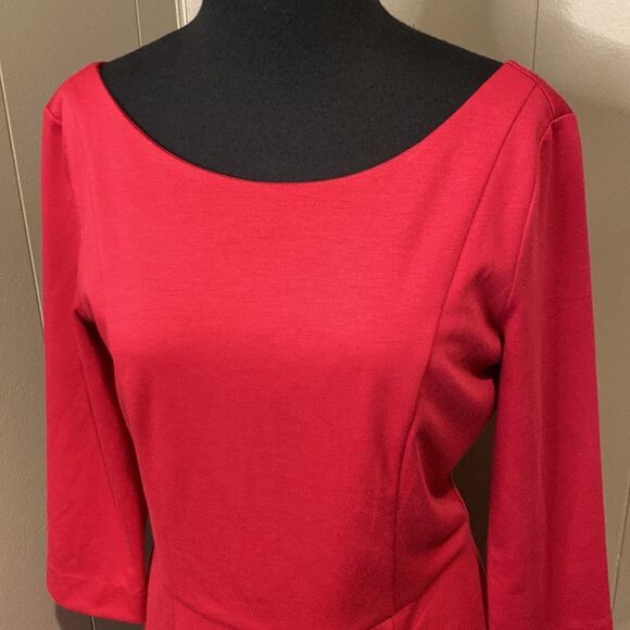 NWT Banana Republic 8 Magenta MIDI Cocktail Dress Cropped Sleeve Wide Neck - Picture 2 of 7